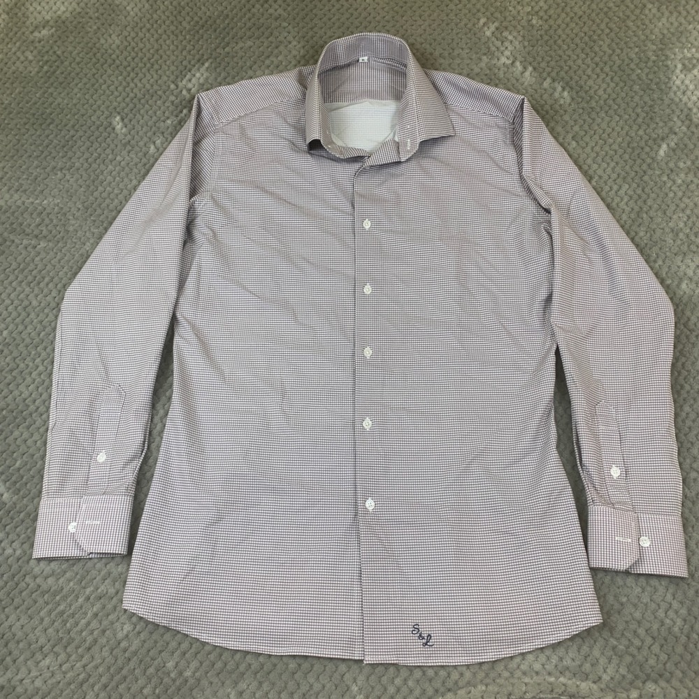 State & Liberty Dress Shirt Mens XL Purple Micro Gingham Stretch Long Sleeve